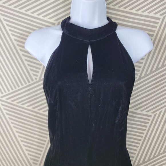 Vintage 80s 90s Evening Dress Maxi XS Small Black Velvet Formal Prom Long Event - Picture 2 of 6